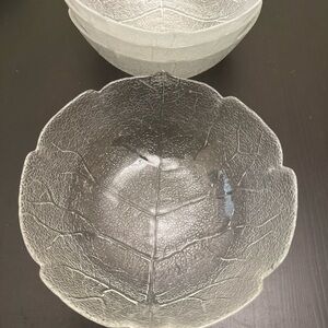 4 Arcoroc France Aspen 7” Soup Salad Round Bowl Leaf Embossed Glass Vintage